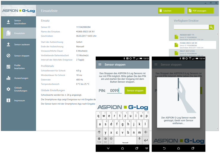 ASPION G-Log App: PIN-Schutz für Auswertungen mit dem Smartphone